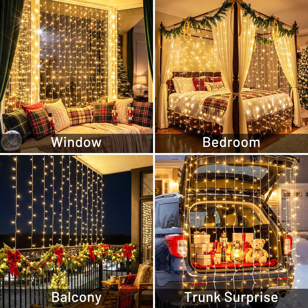 suddus Curtain Lights for Bedroom, 200 Led Hanging String Light Outdoor, Fairy Curtain Lights Indoor for Christmas, Dorm, Wall, Backdrop, Window, Wedding, Party, Birthday Decor, Warm White
