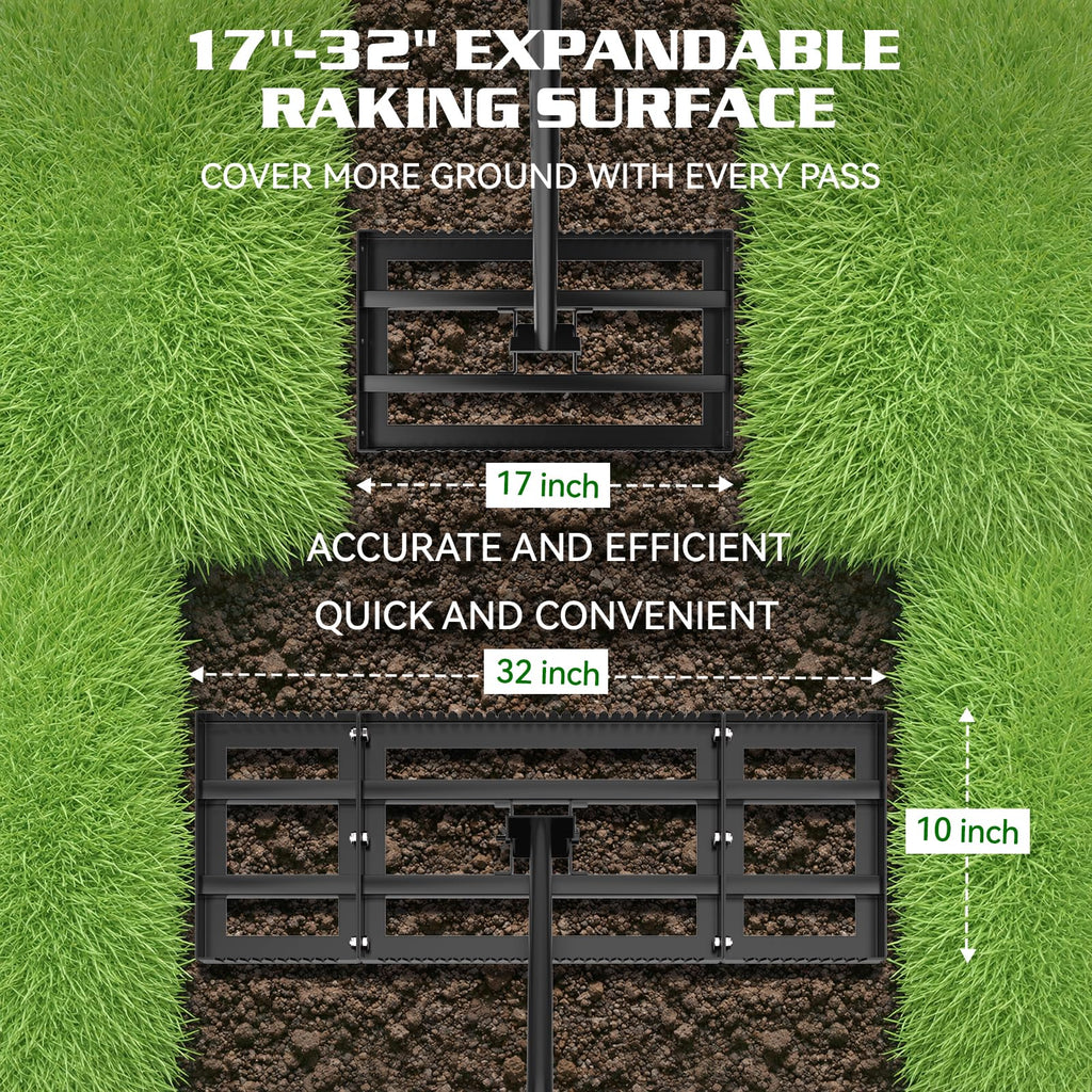 Housolution 32"x10" Lawn Leveling Rake with Serrated Edge & Smooth Plate