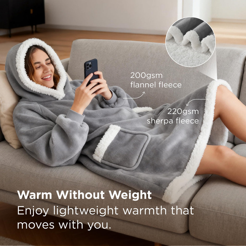 Bedsure Wearable Blanket Sherpa Hoodie Halloween Gifts, Grey, Standard