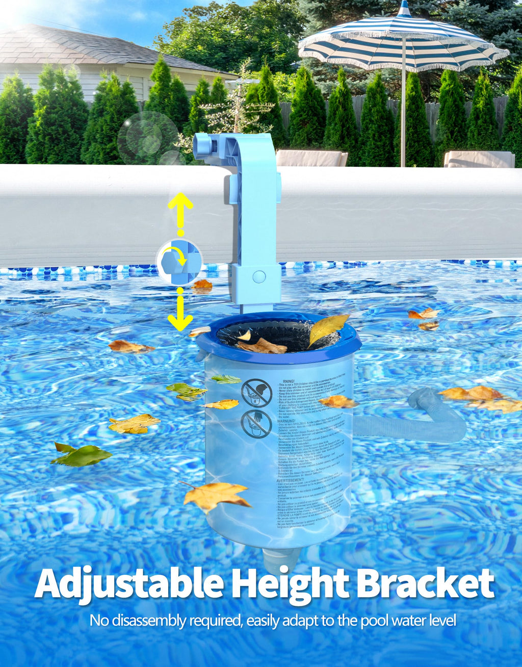 BluSwim 2026 Above Ground Pool Surface Skimmer Come with 3 Filter Socks, Enhanced Structure & Thickened Brackets Wall Mount Pool Skimmer, Floating Top Skimmers - Auto Skimming Water Surface Debris