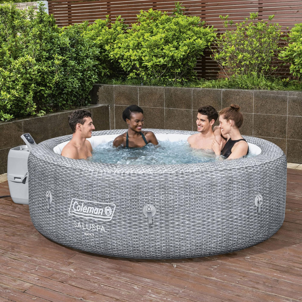Coleman Sicily AirJet Large Round 5 to 7 Person Inflatable Hot Tub Portable Outdoor Spa with 180 AirJets and EnergySense Cover, Grey