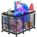 POOLHOUR Pool Float Storage – Outdoor Pool Toy Storage Organizer for Pool Noodles, Toys, Floats, Balls,Equipment, Mesh Rolling Storage Organizer Bin, Black