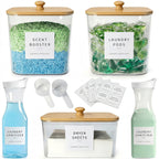 cocolanco 3+2 Pack Laundry Pods Containers & Dryer Sheet Holder & Laundry Detergent Dispenser, Laundry Room Organization and Storage Jars with Lids, Labels and Scoops for Scent Booster, Powder, Pods