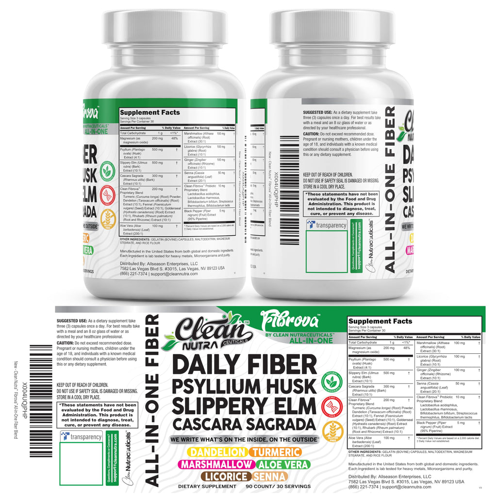 Fiber Supplement Capsules Slippery Elm Psyllium Husk Cascara Sagrada Dandelion Root Turmeric Supplement Aloe Vera Licorice Senna Marshmallow Root Digestive Health Cleanse 90 Pills by Clean Nutra