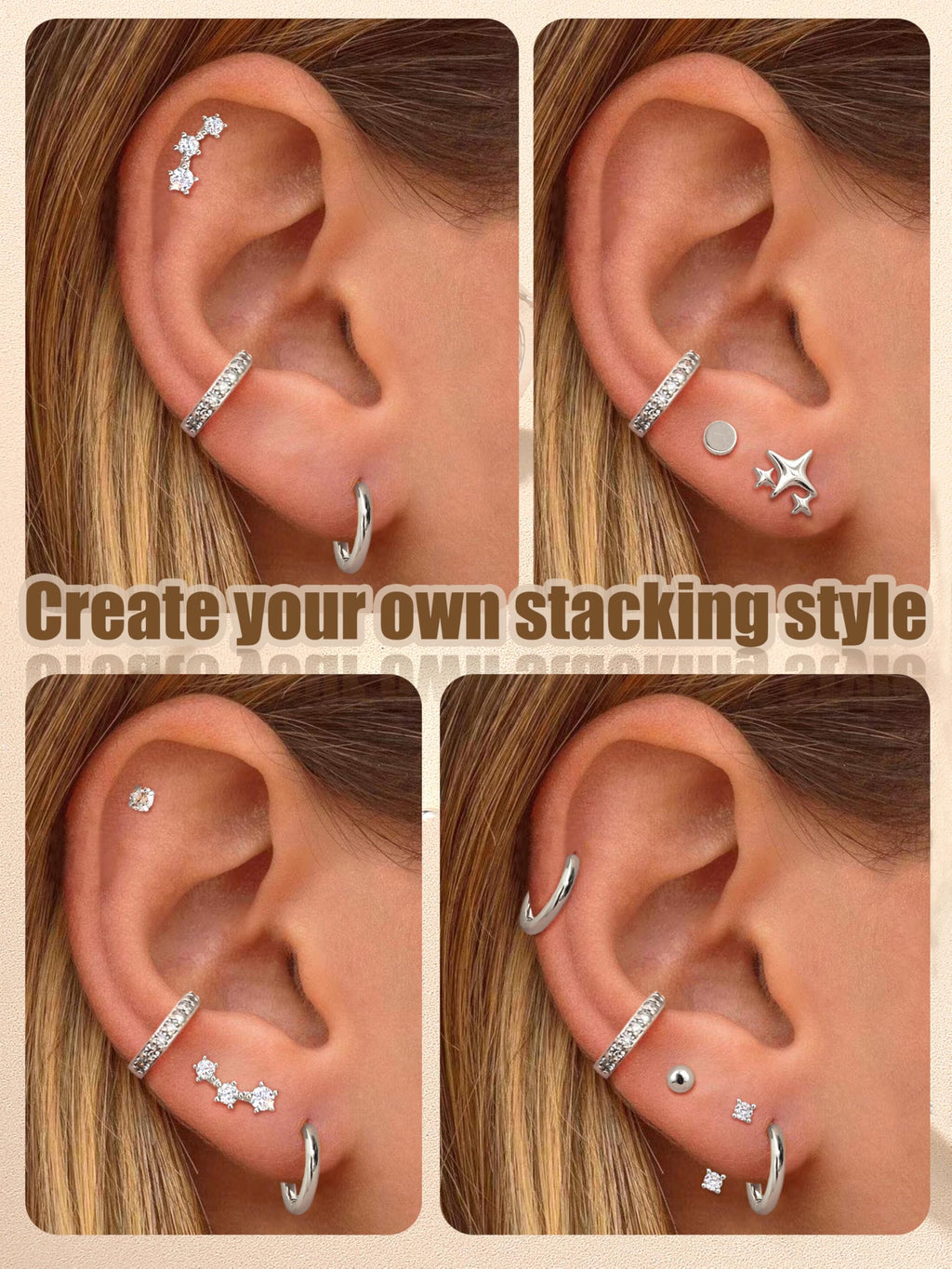 THUNARAZ 10 Pairs Sterling Silver Stud Earrings for Women Silver Hoop Set
