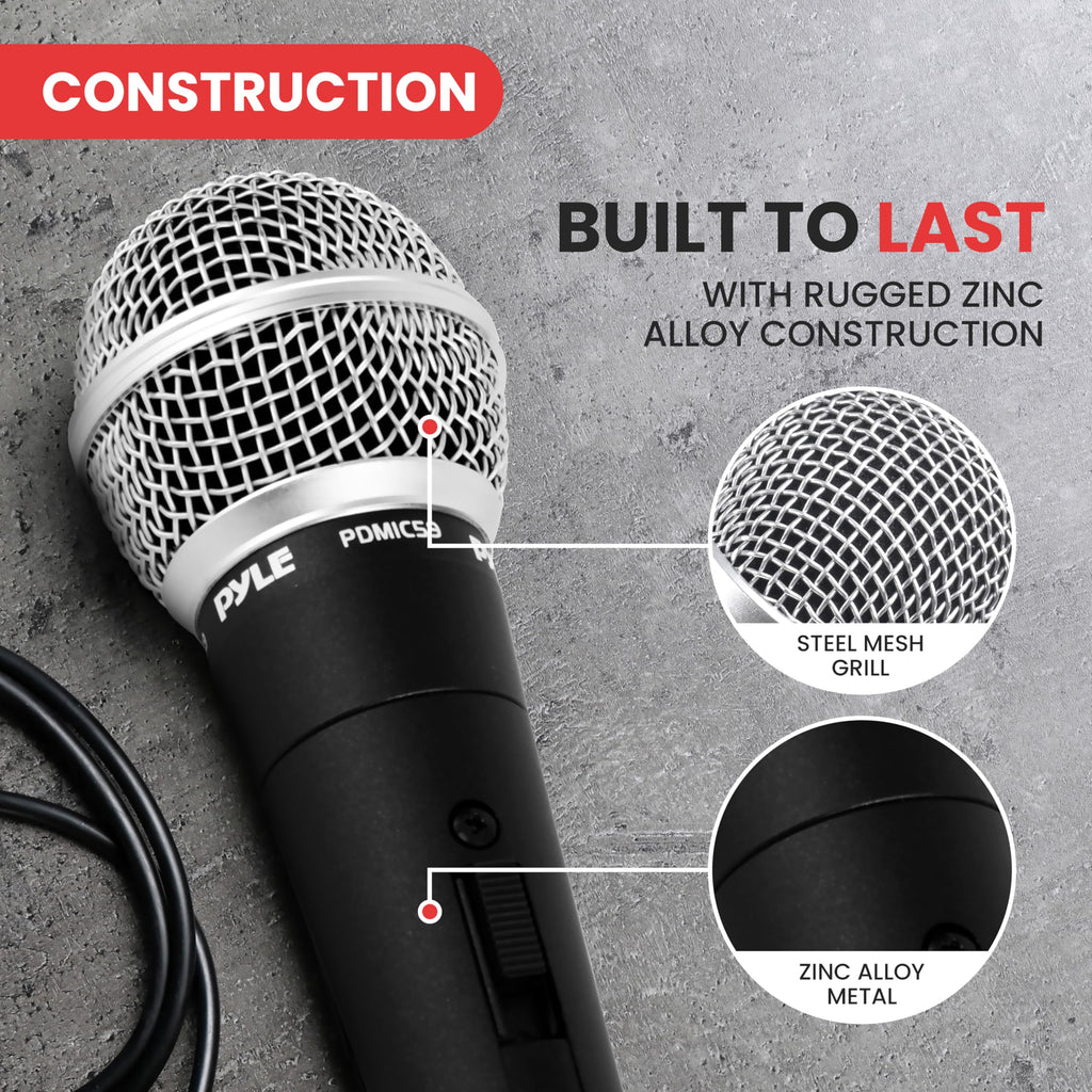 Pyle Microphone - Professional Dynamic Vocal Microphones, with ON/OFF Switch, Dynamic Cardioid, Handheld Mic for Singing, w/ 4.5 m – XLR Audio Cable, Compatible for Karaoke-Speaker-Speech-Amp-Mixer