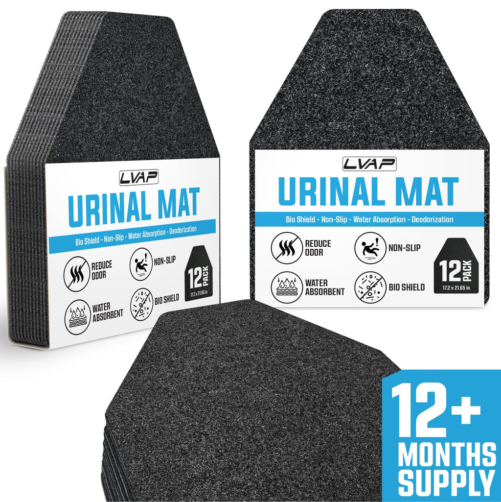 Urinal Mats (12 Pack) - High Absorbent Mats for Men's Restrooms - Mat Man. Large, Black, 12 PCS