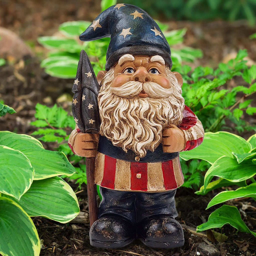 Better Office Products Garden Gnome Statue, 12" Height, Handcrafted Waterproof, UV-Resistant Polyresin Lawn Patio Porch Ornament Decoration (Yankee Doodle Patriot)