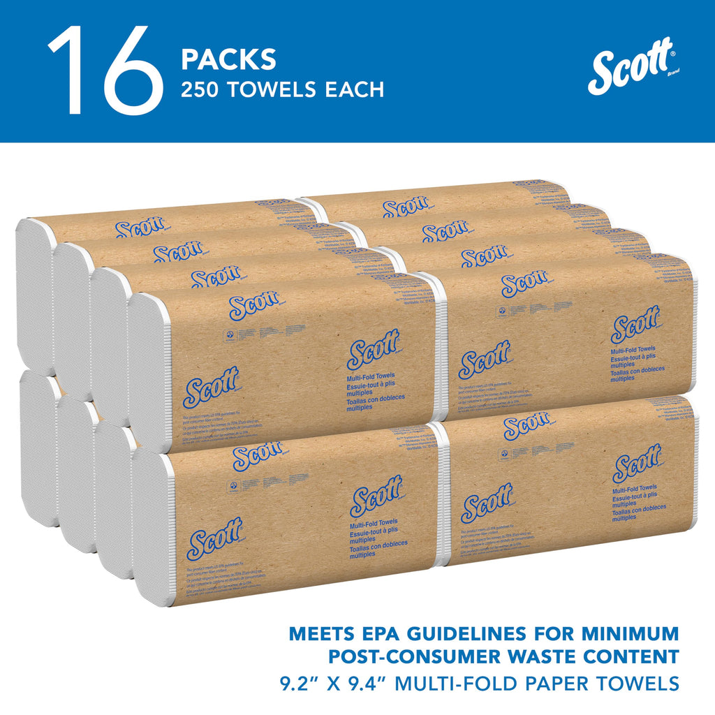 Scott® Professional Universal Multifold Paper Towels, Bulk (01804), Absorbency Pockets, 9.2" x 9.4" sheets, Plus Tier, Compressed, White (250 Sheets/Pack, 16 Packs/Case, 4,000 Sheets/Case)