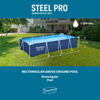 Bestway Steel Pro 13 Foot x 32 Inch Rectangular Above Ground Outdoor Pool Steel Framed Vinyl Swimming Pool with 1,506 Gallon Water Capacity, Blue