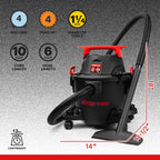 Shop-Vac 5430112 Wet/Dry Vacuum, 4 Gallon, 4 Peak HP, 1-1/4 Inch Diameter x 6 Foot Hose, 10 Foot Cord, Ideal for Jobsite, Garage, Workshop & Home