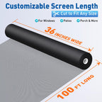 MAGZO Window Screen Replacement Mesh Roll, 36IN x 100FT Heavy Duty Polyester Mesh (82g/m²), UV-Resistant & Pet-Proof, Easy to Cut for Door Repair, Patio, Porch, Backyard, Garden, Non-Deformable