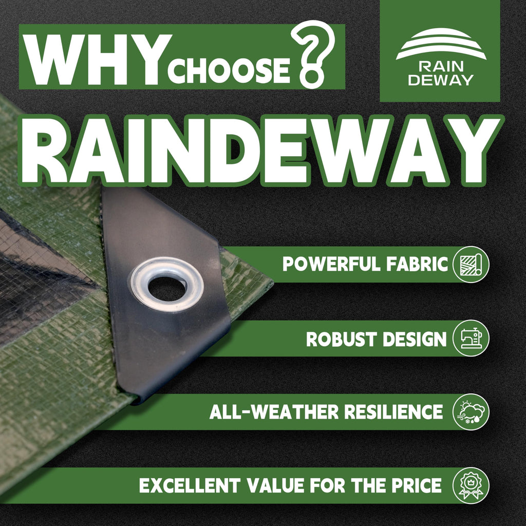 RAINDEWAY Small Tarps 4x6 Waterproof,Tarp Small,9Mil Thick Finished Size,Multipurpose Poly Tarp Cover with Metal Grommets and Reinforced Edges,Green/Black Tarpaulin
