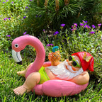 Mood Lab Garden Gnome on Flamingo - Funny Gnome Figurine - 8 Inch Depth Lawn Statue - for Outdoor or House Decor