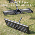 Lawn Leveling Rake Heavy Duty, 30"x10" Large Ground Plate Leveler Tool, Anti Flipping Smooth Edge Pull Behind Garden Landscape Rake for Soil Sand Dirt Yard Top Dressing, Long Handle 65 Inch