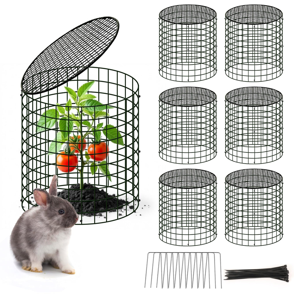 6 Sets of DIY Metal Plant Protectors from Deer, Garden Fencing Animal Barrier Size 11.8 * 12.9 inches, Mesh Plant Cage Chicken Wire Cloche for Plants with Stakes and Nylon Cables