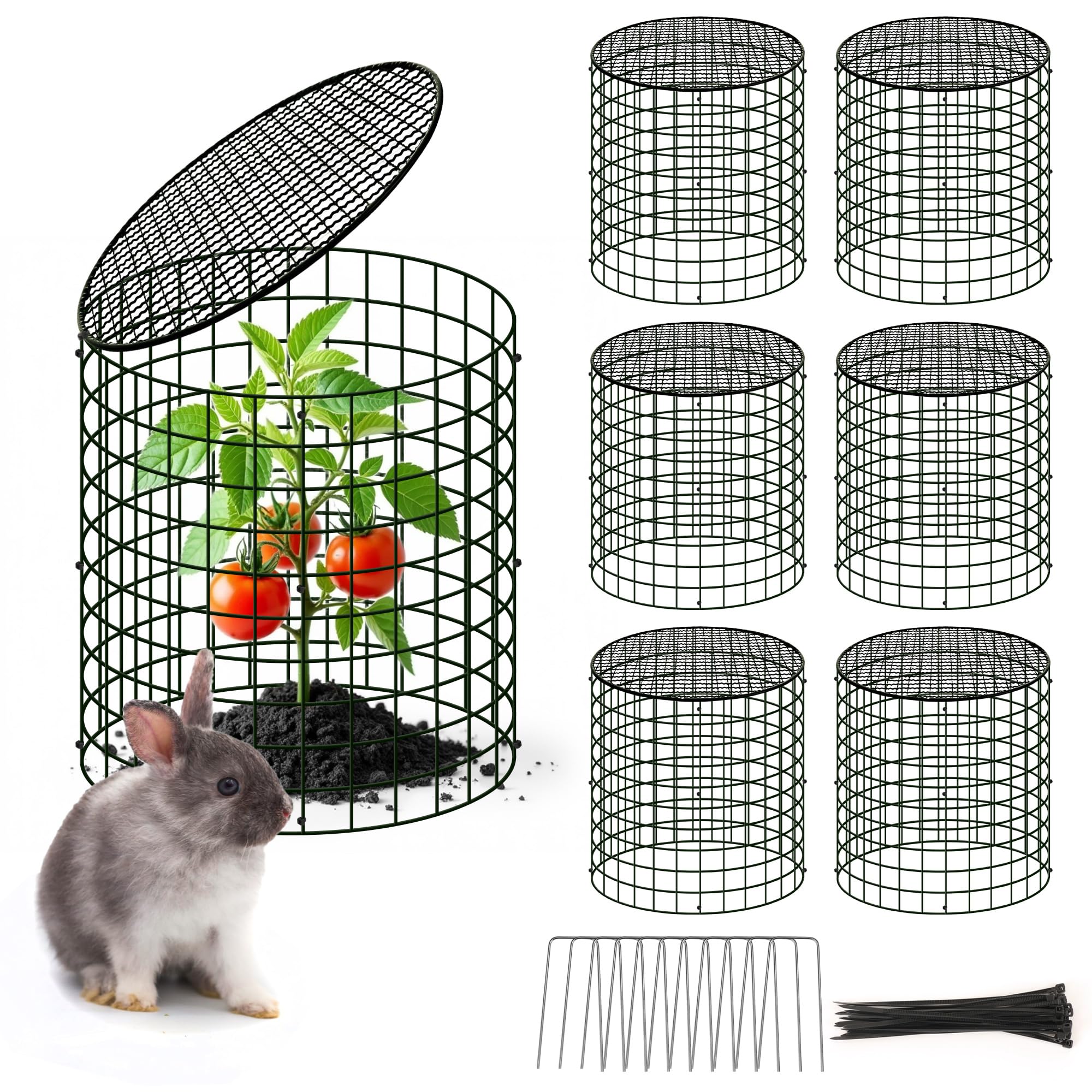 6 Sets of DIY Metal Plant Protectors from Deer, Garden Fencing Animal Barrier Size 11.8 * 12.9 inches, Mesh Plant Cage Chicken Wire Cloche for Plants with Stakes and Nylon Cables