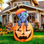 Joiedomi 5 FT Animated Pumpkin Inflatables, Outdoor Blow Up Cat On Pumpkin with LEDs for Yard, Outdoor Inflatable Halloween Decorations, Blow Up Halloween Decor for Outside