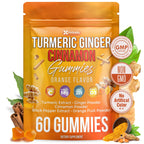 Premium 60 Turmeric Ginger Cinnamon Gummies – with Vitamin E, B12, Magnesium, Black Pepper Extract & Vitamin D3 – Orange Fruit Flavor - Vegan Gummies