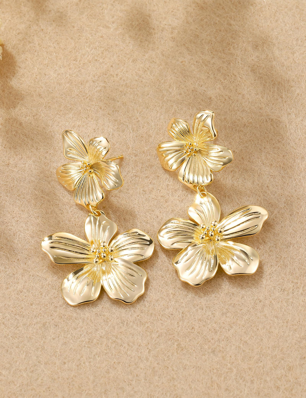 Mameloly Flower Statement Earrings for Women 14K Gold Plated Drop Dangle
