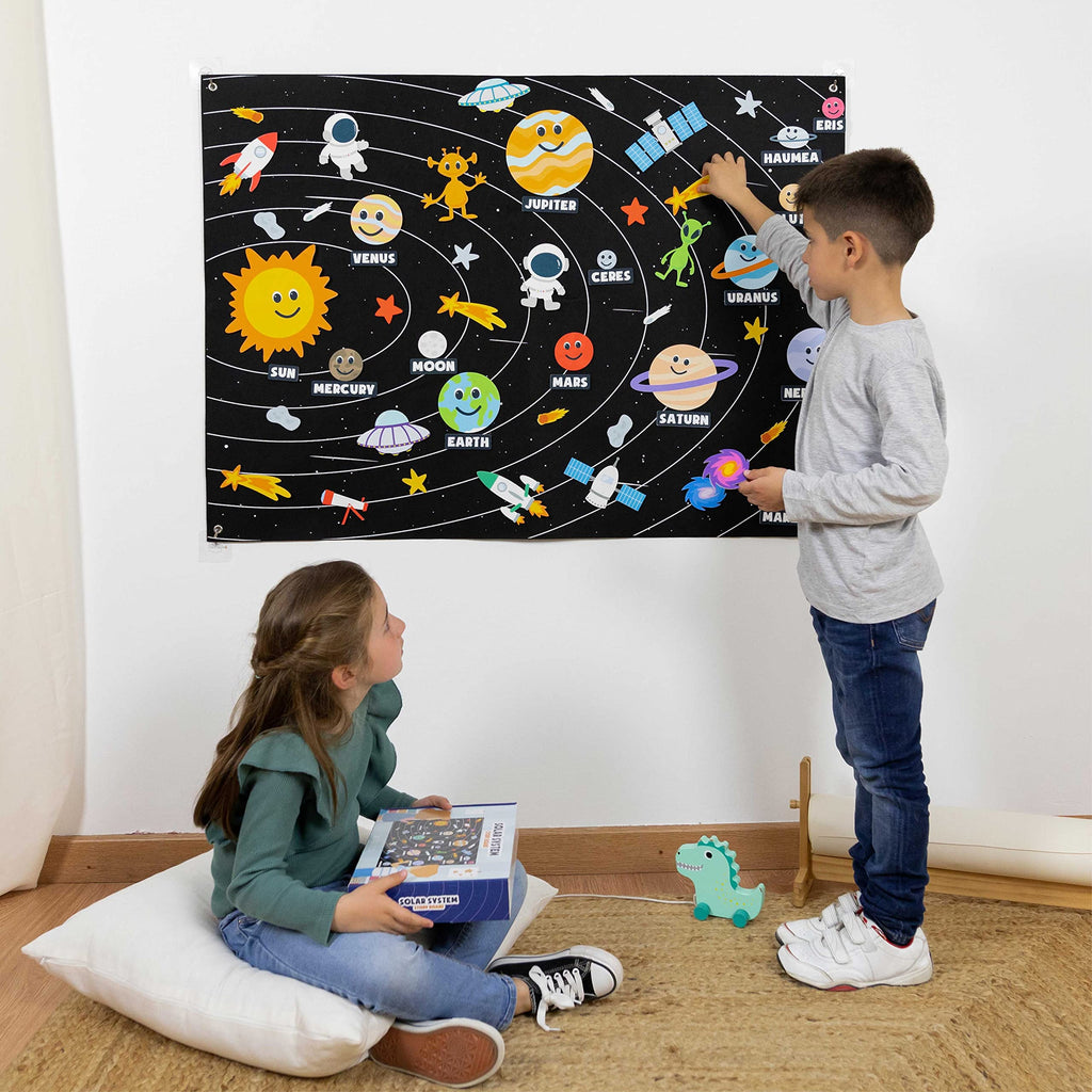 Solar System for Kids Toys with 61 Felt Figures - BONNYCO | Space Montessori Toys, Girls Boys Birthday Gifts Planets | Felt Board for Toddlers Story, Educational Kids Gifts 3 4 5 6 7 8 Years Christmas