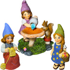 Mood Lab Garden Gnome Figurines - Lady Gnomes Set (3 pcs) - 3.5" H Miniature Decorative Statues & Accessories - Outdoor & Indoor Garden Decor