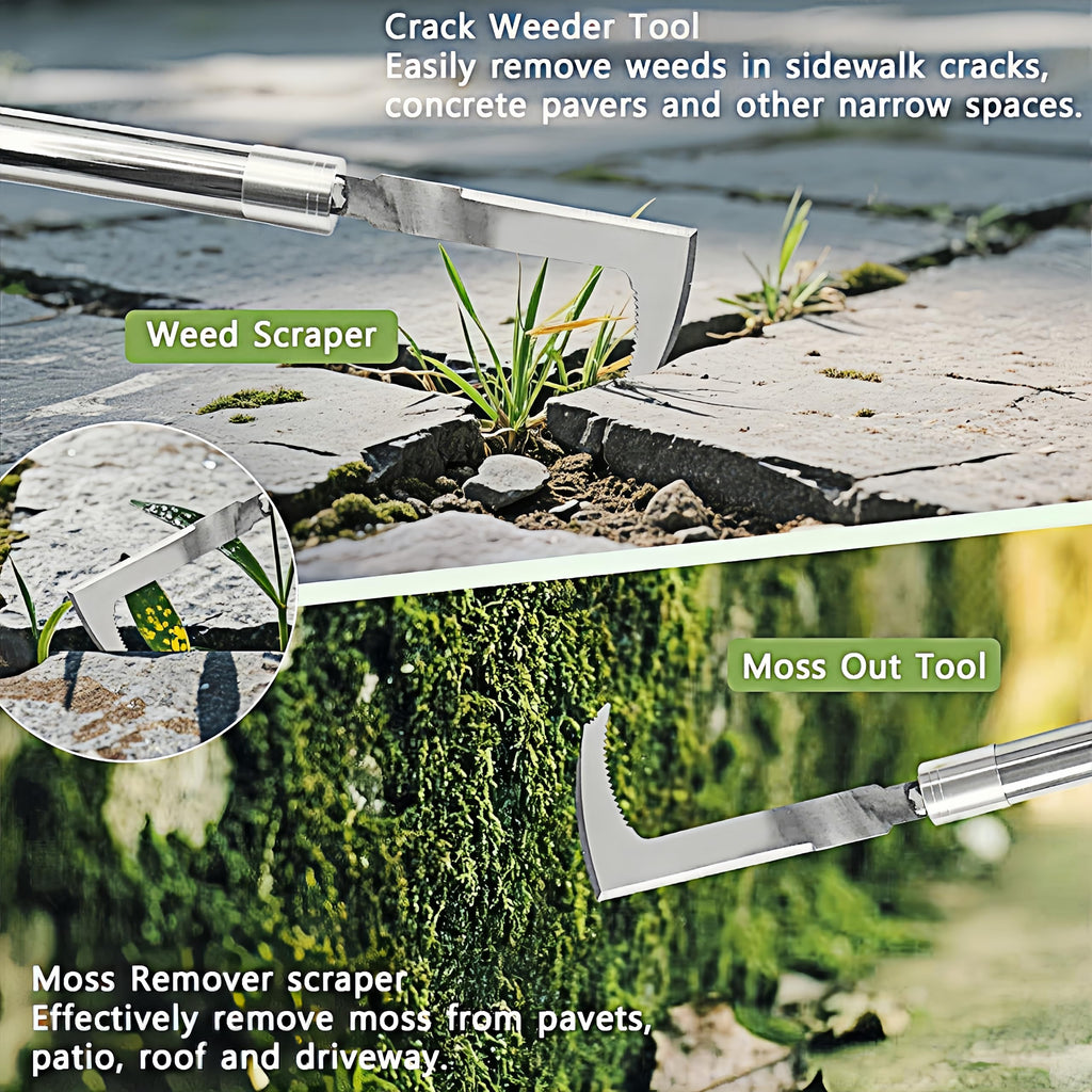 2-in-1 Crack Weeder, Telescopic Stainless Steel Weed Puller Moss Remover