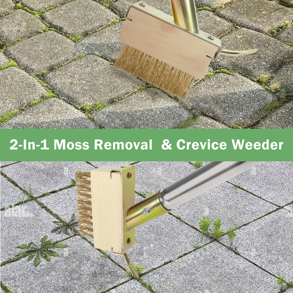Juxifyron Crack Weeder, Moss Remover Tool, Manual Crevice Weeding Tool, Weed Puller Tool with 67-inch Long Handle for Deck, Paver, Patio, Walkway, Driveway - 2 Brush Heads 2026V