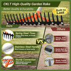 CKLT 62 Inch Garden Rake with 17 Tempered Spring Steel Tines