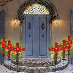 SOWSUN Solar Christmas Decorations Outdoor LED Lights, Xmas Waterproof Cross Stake, Cemetery Grave Decorations,Faux Pine Cones and Foliage Ornament Stakes for Garden Lawn Yard Cemetery, Set of 2