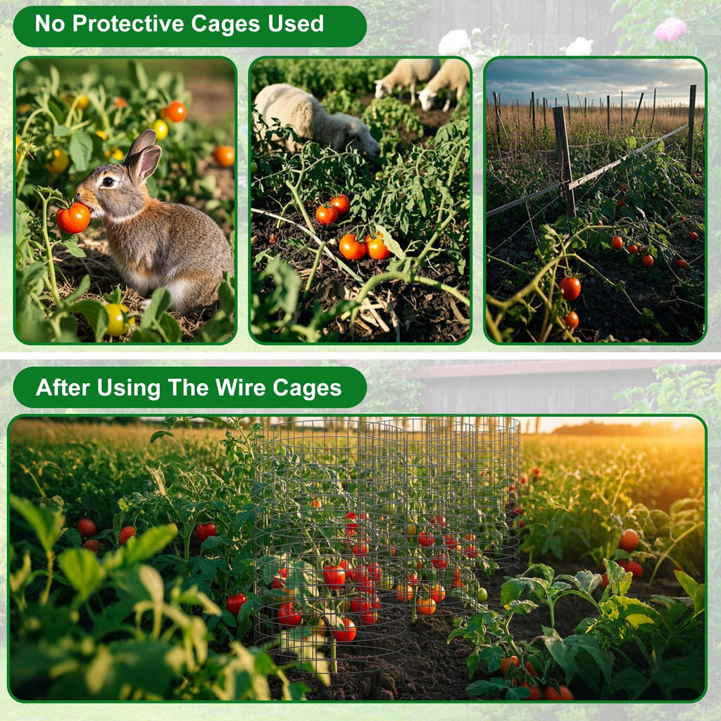 winemana 12 Set Plant Protectors Covers from Animals, 36 Pcs 24x12 Inch Metal Wire Garden Cages with Stakes & Ties, Outdoor Protection to Keep Rabbits Chickens Out for Flowers Vegetables (Black)