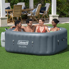 Coleman Hawaii AirJet Large Square 4 to 6 Person Inflatable Hot Tub Portable Outdoor Spa with 140 AirJets and EnergySense Cover, Grey