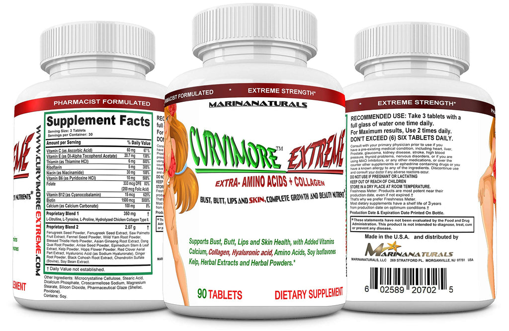 CURVIMORE Extreme The Most Advanced and Loaded Breast Enlargement, Butt Enhancement, Lip Plumping and Skin Tightening 5 in 1 Extreme Strength Pills -Natural Bust and Butt Enhancement Pills-90 Tablets