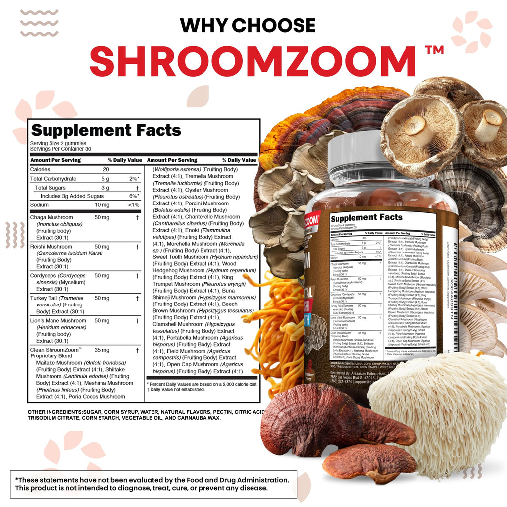 15in1 Mushroom Gummies with Lion's Mane Turkey Tail Cordyceps Reishi Chaga Sweet Toot Maitake Meshima Poria Cocos Shiitake Tremella, Oyster Agaricus Mushrooms for Men and Women Supplement - 2Pack