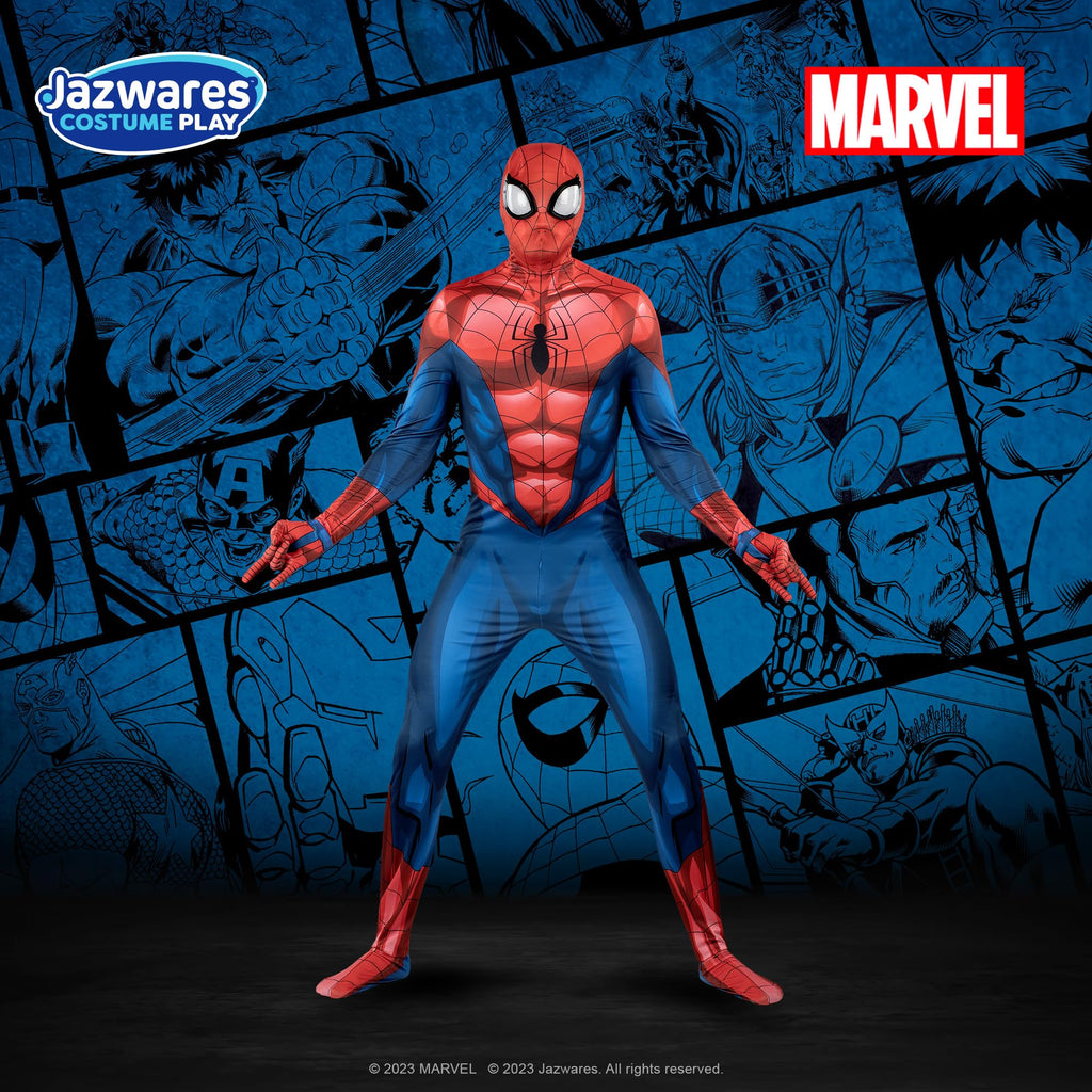 MARVEL Spider-Man Official Adult Deluxe Zentai Halloween Costume - Stretch Spandex with Hidden Zippers and Wrist Slits (M)