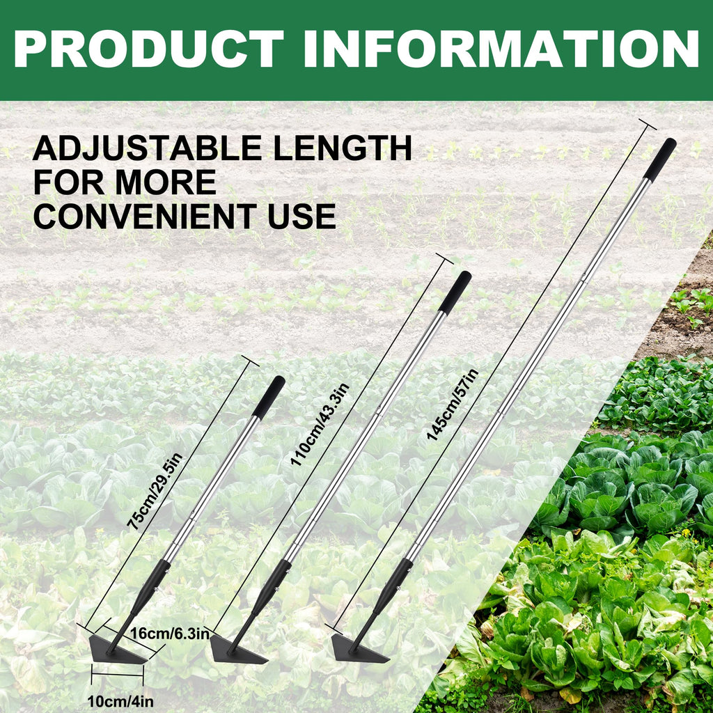 YEELOR Triangle Garden Hoe, Carbon Steel Push-Pull Weeding Tool, Equipped with 57.5" Stainless Steel Long Handle – A Long-Handle Weeder for Digging, Weeding, Hoeing and Loosening Soil
