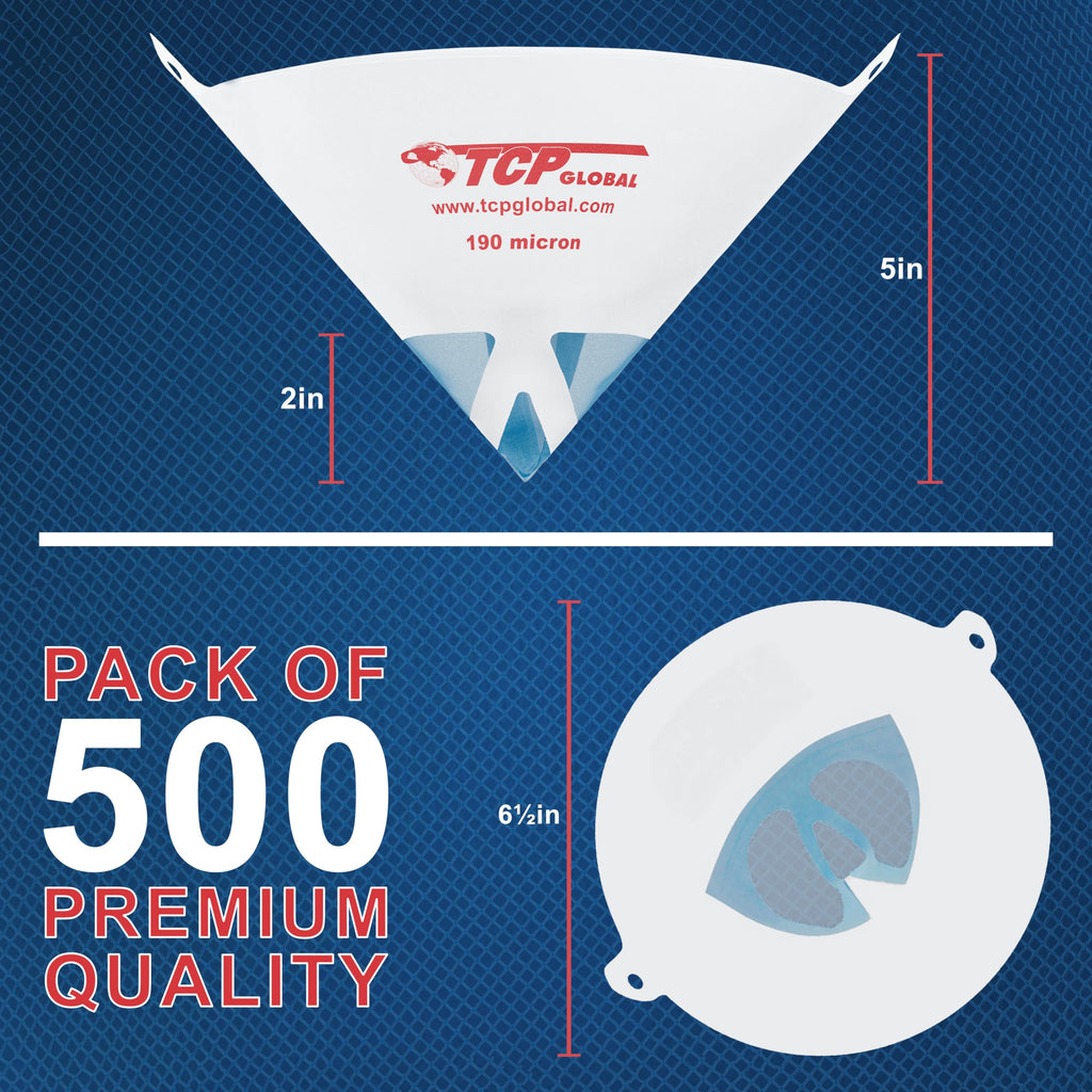 TCP Global 500 Pack of Paint Strainers with Fine 190 Micron Filter Tips - Premium "Pure Blue" Ultra-Flow Blue Nylon Mesh - Cone Paint Filter Screen