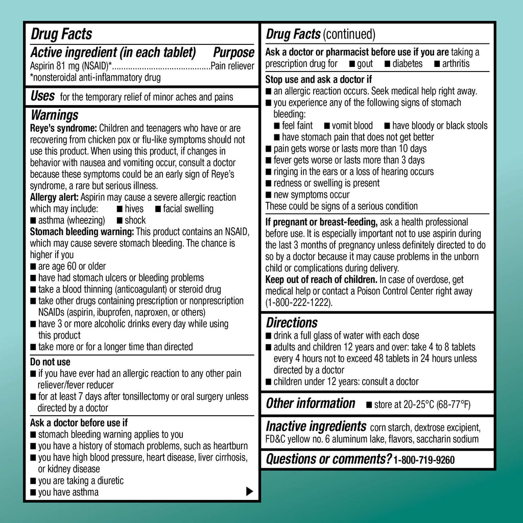 Amazon Basic Care Low Dose Aspirin 81 mg Chewable Tablets, Pain Reliever for Minor Aches, Orange Flavor, 36 Count