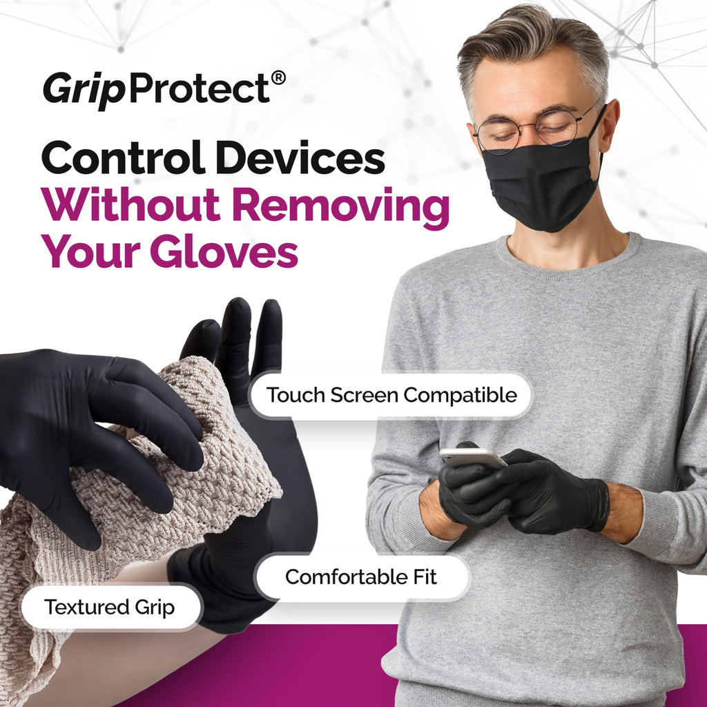 GripProtect Precise Black Nitrile Gloves 4 Mil, Chemical Resistant Gloves