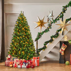 Yaheetech 6Ft Pre-lit Spruce Artificial Hinged Christmas Pine Tree Prelighted Holiday Xmas Tree for Home Party Decoration with 300 Warm White Lights and 818 Branch Tips, Green