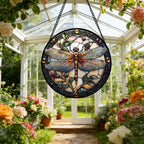 DASTOLL Stained Glass Window Hanging - Dragonfly Plant Suncatcher Ready to Hang Window Doors Home Decoration, Christmas, Mother's Day Birthday Gifts for Women, Men, and Mom 7.8x7.8 in