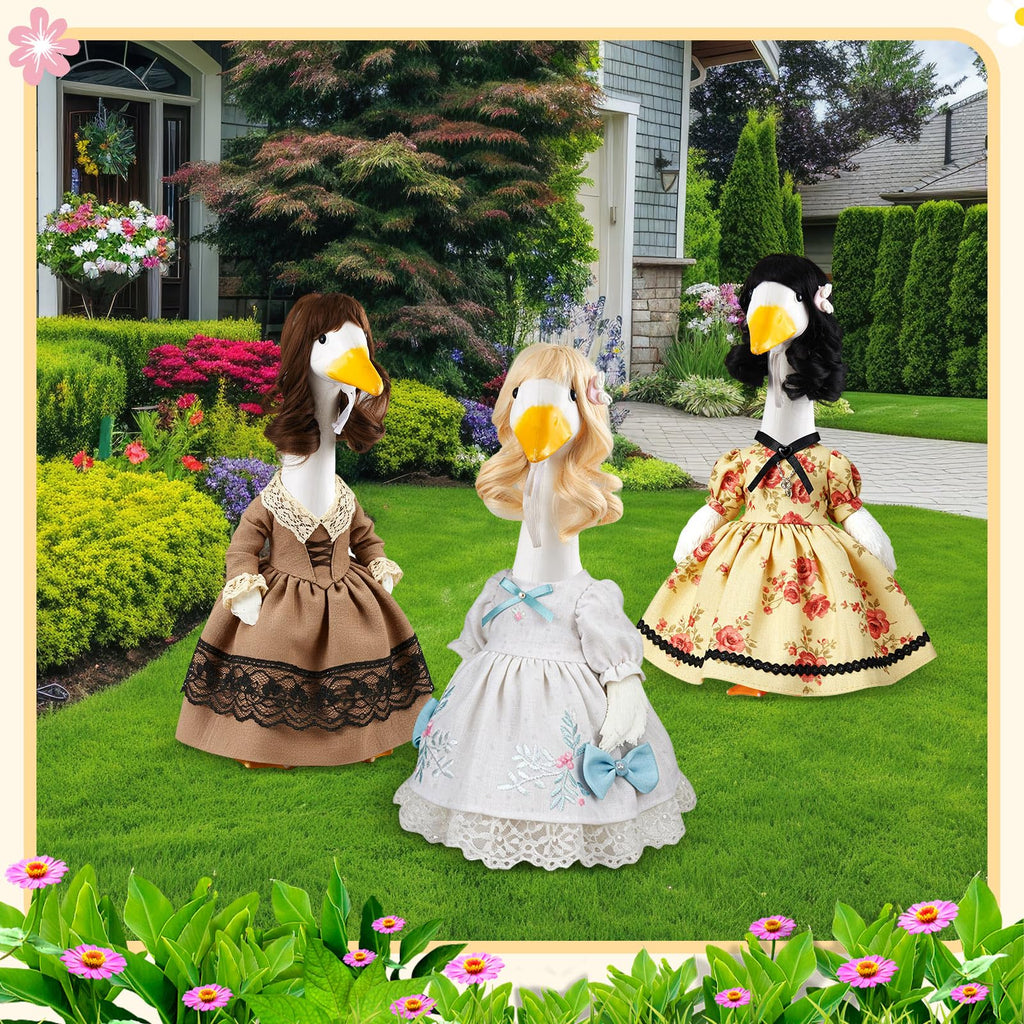 Dansydaisy 3 Pcs Porch Goose Wigs,Porch Goose Outfit Suitable for 17 Inch and 23 Inch Statue,Cute Outdoor Statue Accessories,Patio Yard Goosey Wig for Lawn Goosey Garden