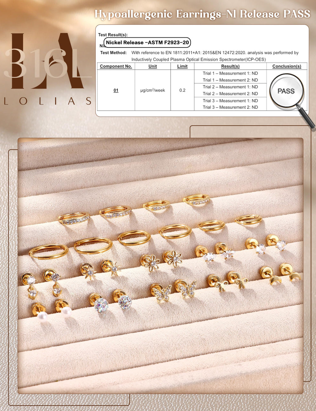 LOLIAS 14K Gold Plated Flat Back Earrings - Hypoallergenic Surgical Stainless Steel Stud Hoop Earrings for Women Girls Kids Cute Stud Earring Set Small Huggie Hoops Cartilage Earring Stacks