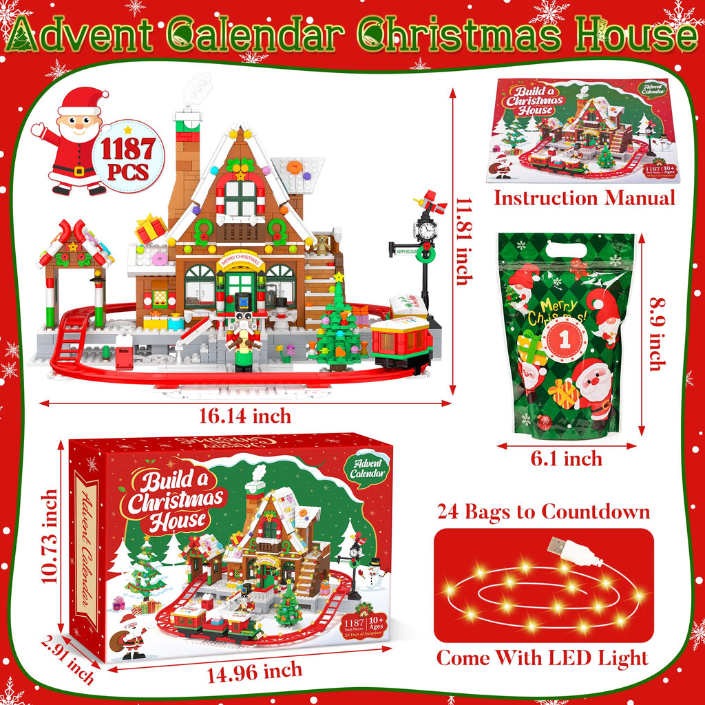 Advent Calendar 2026 Christmas Train House Building Blocks for Kids Adults