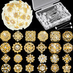 Kigeli 124 Pcs Rhinestone Bouquet Brooches Pins for Bridal Wedding,Gold
