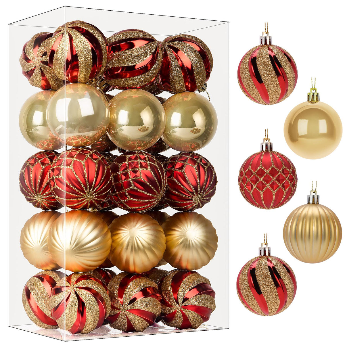 SHareconn 30ct 2.36 Inch Christmas Tree Balls Ornaments, Red & Gold, 60mm