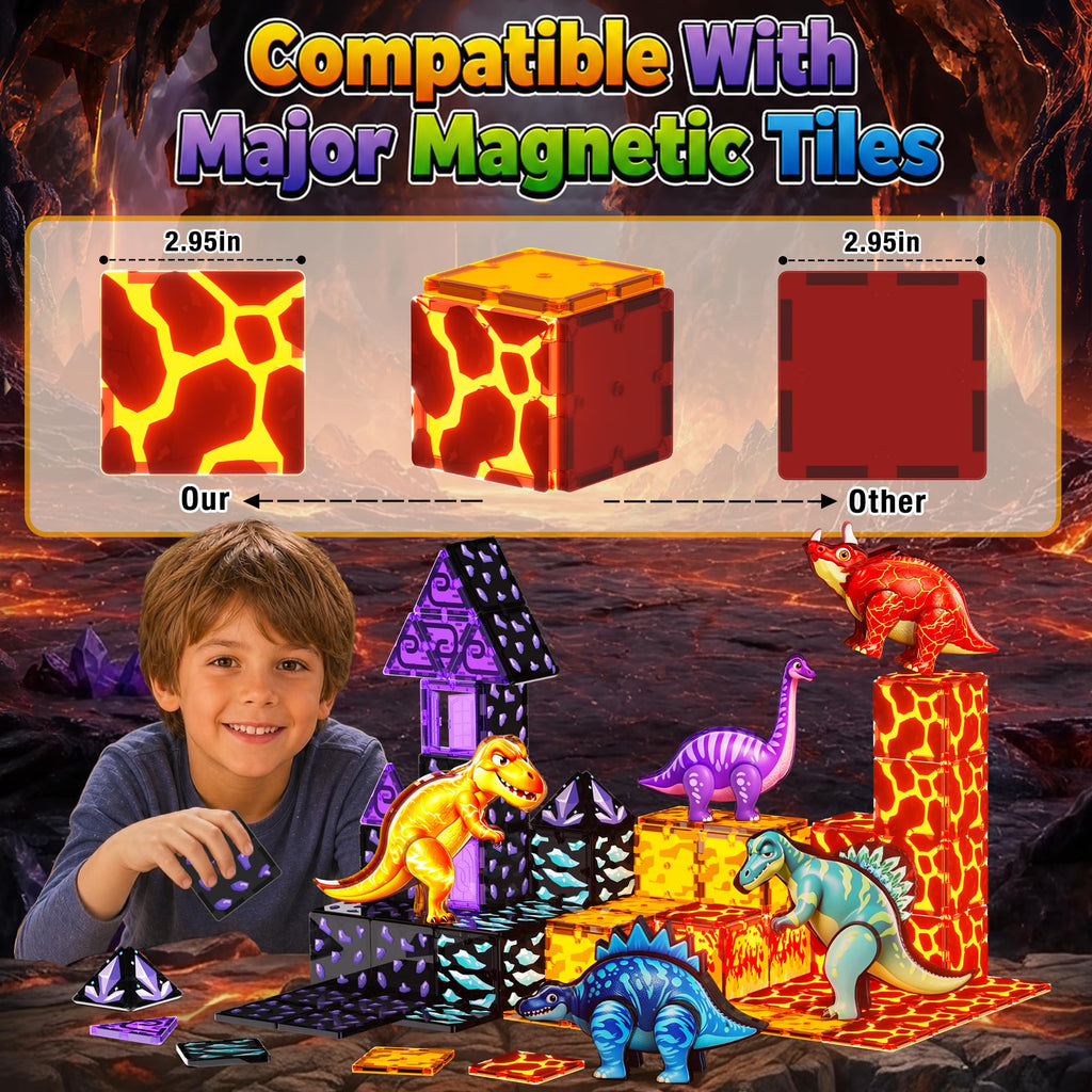 GobiDex Magnetic Tiles Lava & Cave Dinosaur Toys for Kids 3-5 5-7