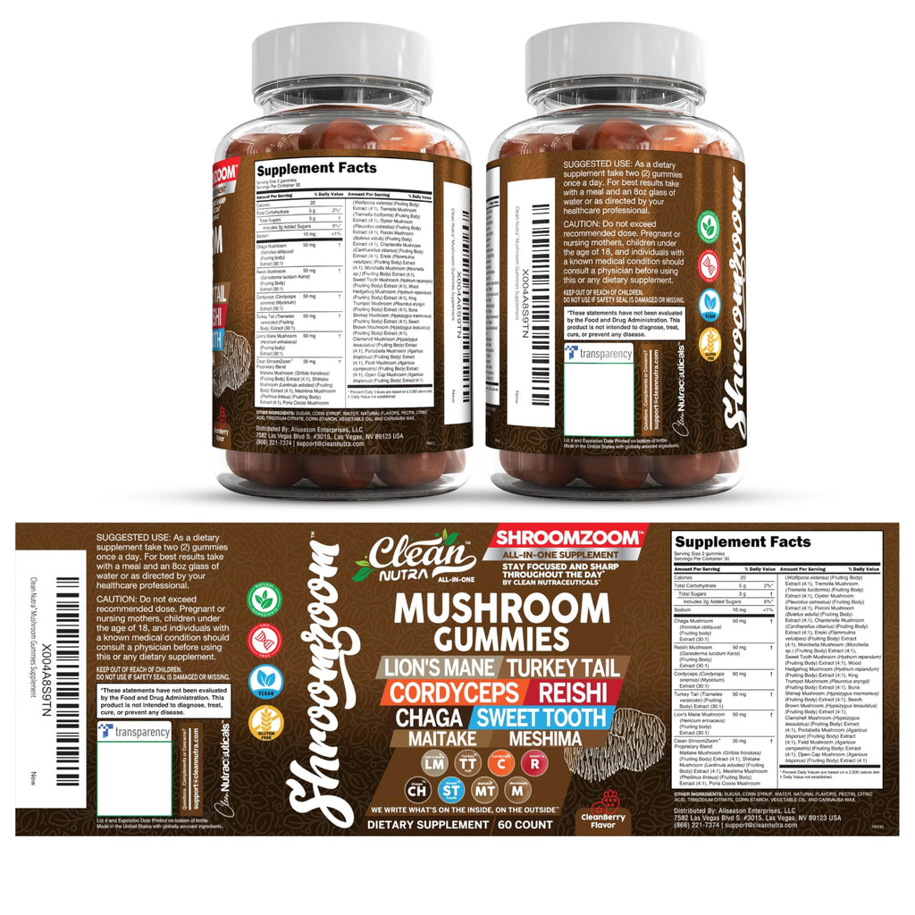 15in1 Mushroom Gummies with Lion's Mane Turkey Tail Cordyceps Reishi Chaga Sweet Toot Maitake Meshima Poria Cocos Shiitake Tremella, Oyster Agaricus Mushrooms for Men and Women Supplement - 2Pack