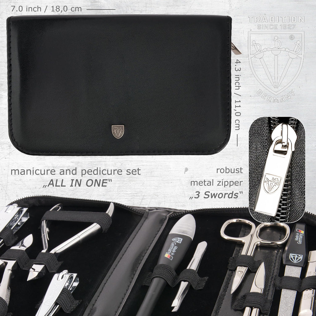 3 Swords Germany - brand quality 10 piece manicure pedicure grooming kit set for professional finger & toe nail care scissors clipper fashion leather case in gift box, Made by 3 Swords (00286)