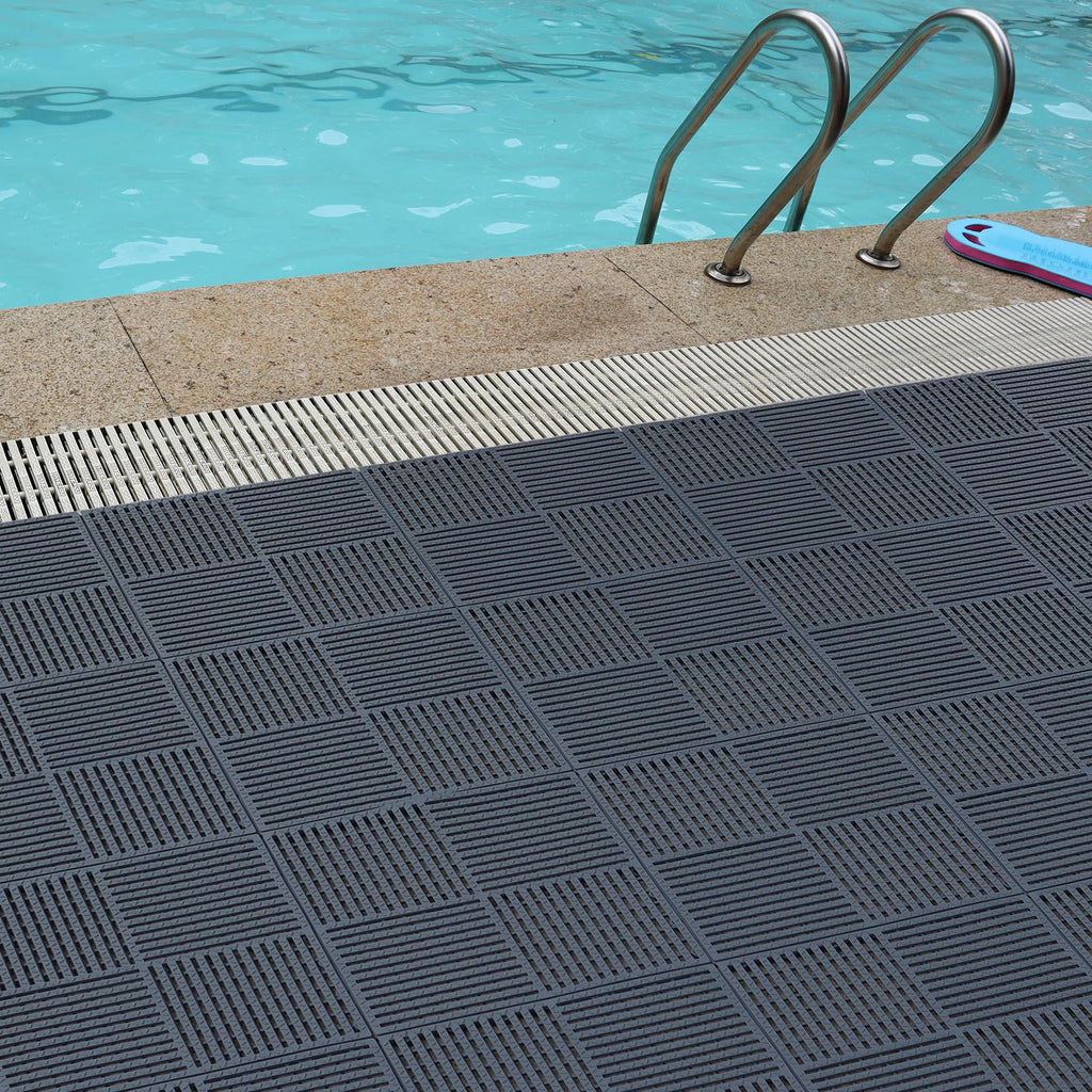 wiiiw 9 Pack Modular Interlocking Tiles Double Non-Slip 12"x12" Dark Gray